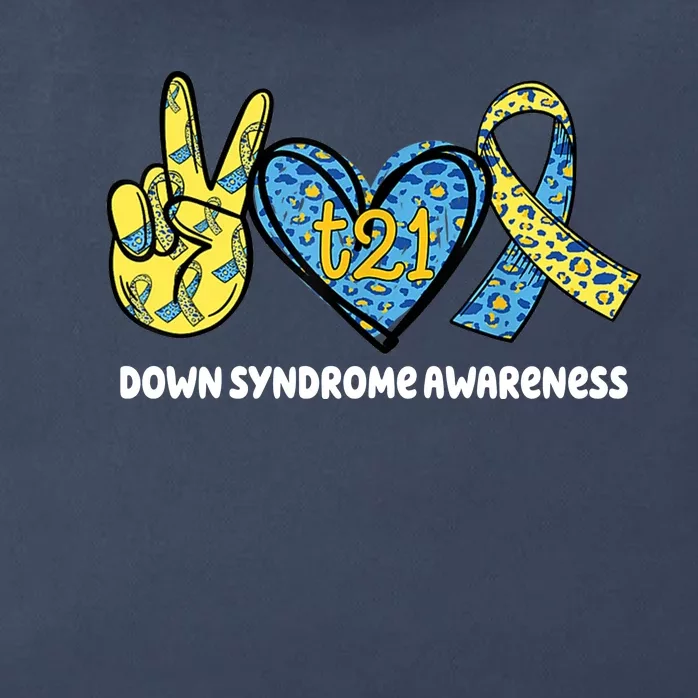 Down Syndrome Awareness T21 Peace Love Ribbon Zip Tote Bag