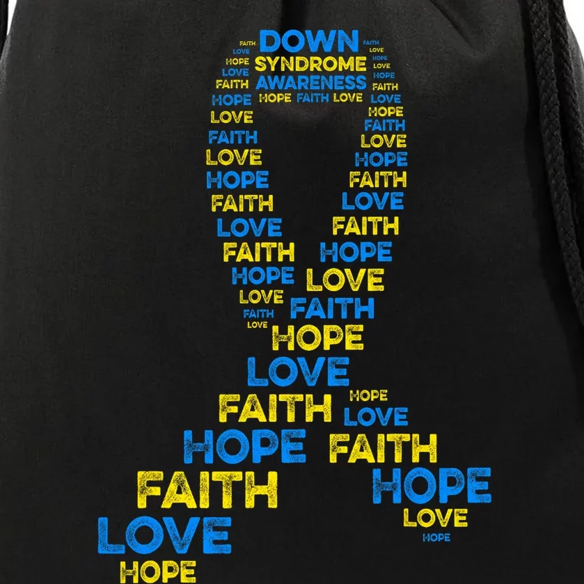 Down Syndrome Awareness Hope Faith Love Teal Ribbon Mom Drawstring Bag