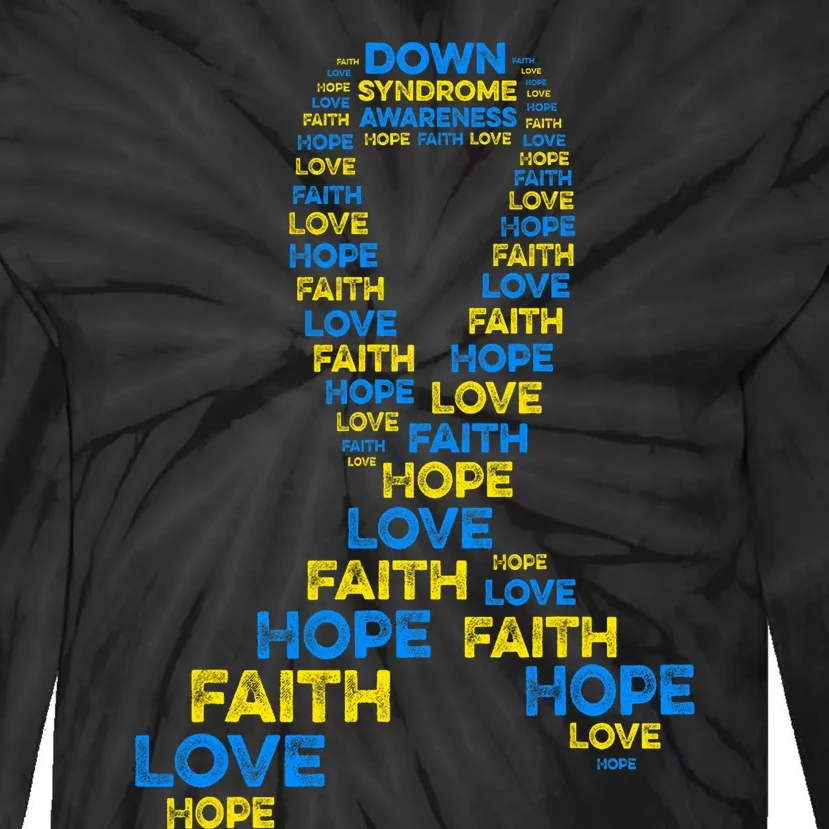 Down Syndrome Awareness Hope Faith Love Teal Ribbon Mom Tie-Dye Long Sleeve Shirt