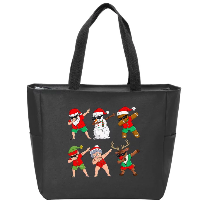 Dabbing Santa And Friends Christmas In July Xmas Zip Tote Bag