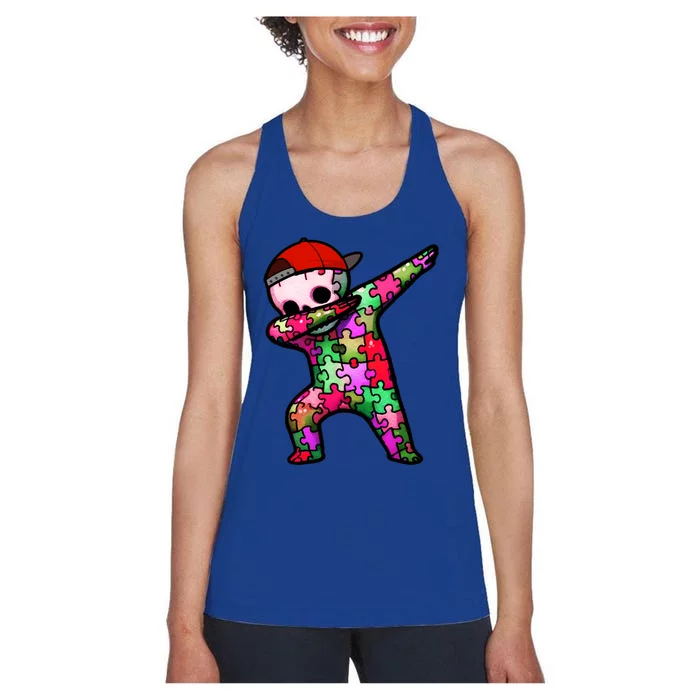 Dabbing Skeleton Autism Awareness Month Skeleton Gift Women's Racerback Tank