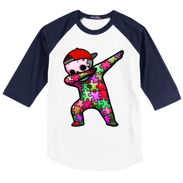 Dabbing Skeleton Autism Awareness Month Skeleton Gift Baseball Sleeve Shirt