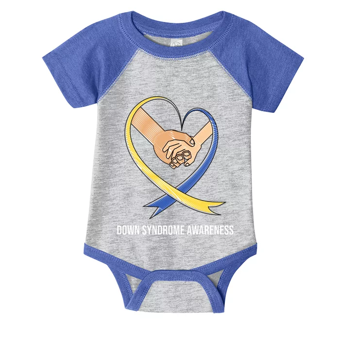 Down Syndrome Awareness Support Heart Ribbon Infant Baby Jersey Bodysuit