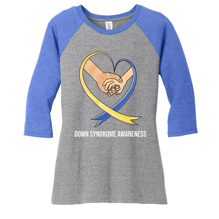 Down Syndrome Awareness Support Heart Ribbon Women's Tri-Blend 3/4-Sleeve Raglan Shirt