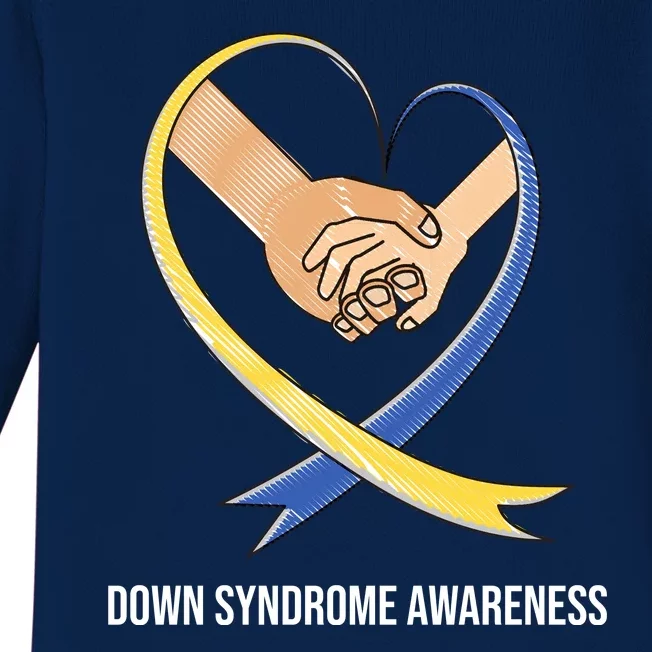 Down Syndrome Awareness Support Heart Ribbon Baby Long Sleeve Bodysuit