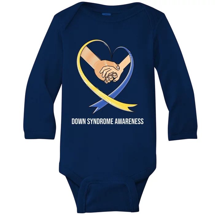 Down Syndrome Awareness Support Heart Ribbon Baby Long Sleeve Bodysuit