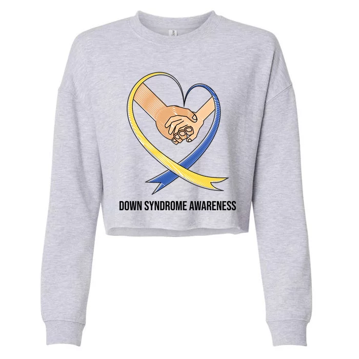 Down Syndrome Awareness Support Heart Ribbon Cropped Pullover Crew