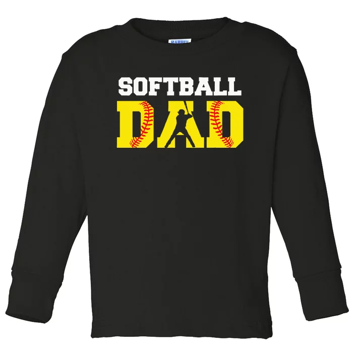 Dad Softball Apparel Yellow Softball Dad Toddler Long Sleeve Shirt