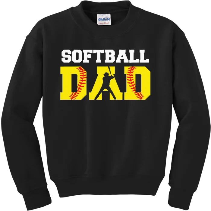 Dad Softball Apparel Yellow Softball Dad Kids Sweatshirt