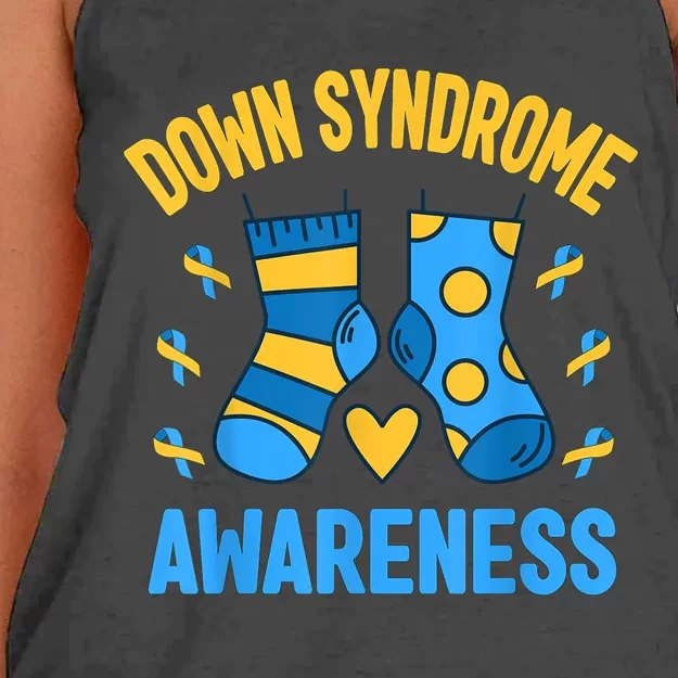 Down Syndrome Awareness  Socks T21 Blue Yellow Ribbon Women's Knotted Racerback Tank