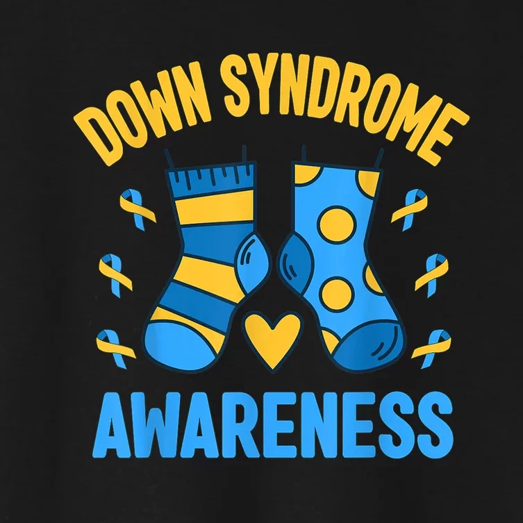 Down Syndrome Awareness  Socks T21 Blue Yellow Ribbon Women's Crop Top Tee