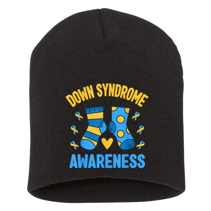 Down Syndrome Awareness  Socks T21 Blue Yellow Ribbon Short Acrylic Beanie