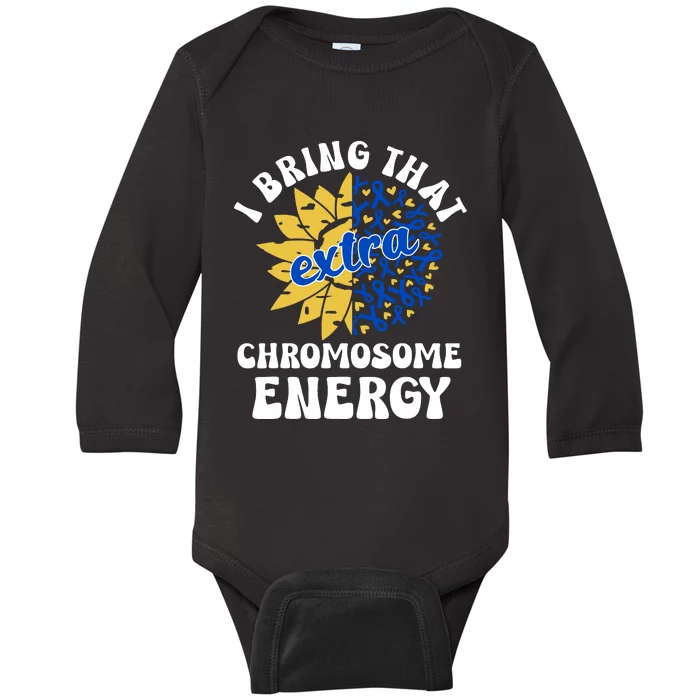 Down Syndrome Awareness For Girl Trisomy 21 Flower Baby Long Sleeve Bodysuit