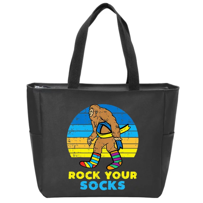 Down Syndrome Bigfoot Rock Your Socks Awareness Sasquatch Zip Tote Bag