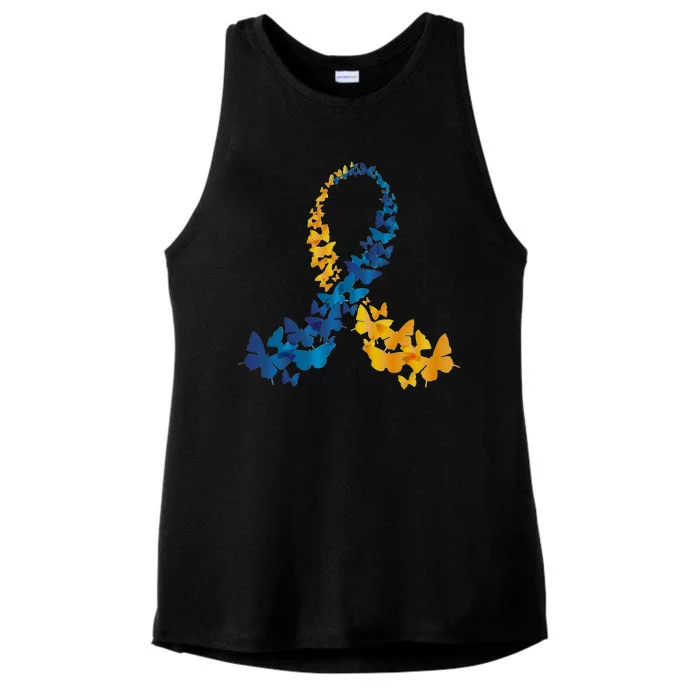 Down Syndrome Butterfly Awareness Ladies Tri-Blend Wicking Tank