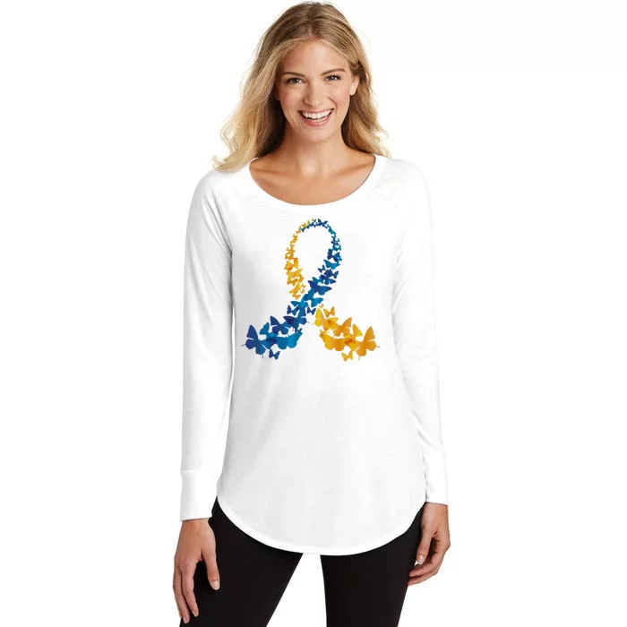 Down Syndrome Butterfly Awareness Women's Perfect Tri Tunic Long Sleeve Shirt