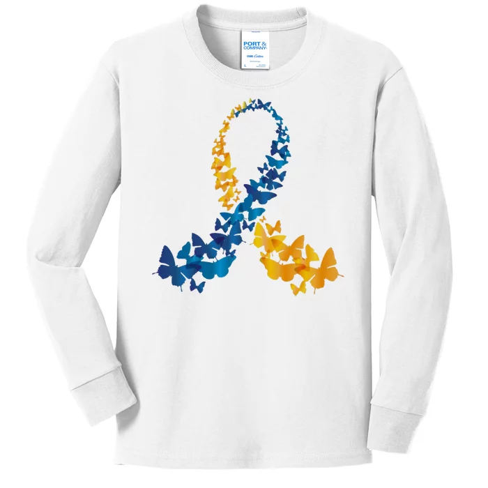 Down Syndrome Butterfly Awareness Kids Long Sleeve Shirt