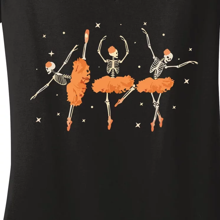 Dancing Skeleton Ballerina Ballet Dance Halloween Women Girl Sweat Women's V-Neck T-Shirt