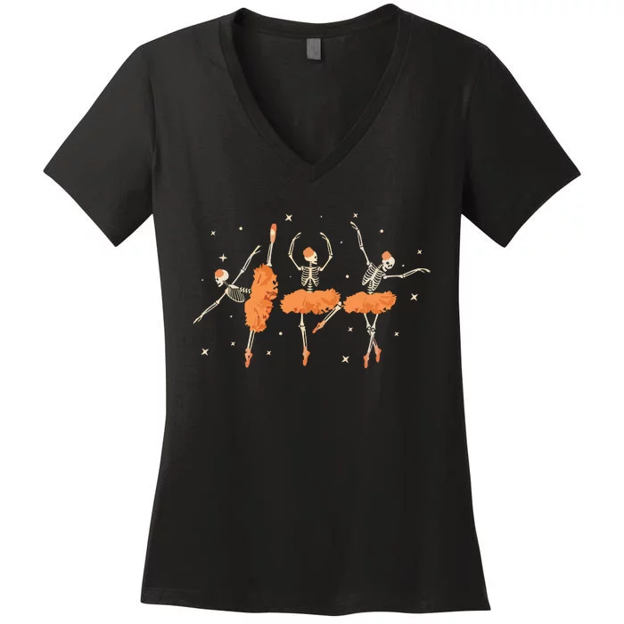 Dancing Skeleton Ballerina Ballet Dance Halloween Women Girl Sweat Women's V-Neck T-Shirt