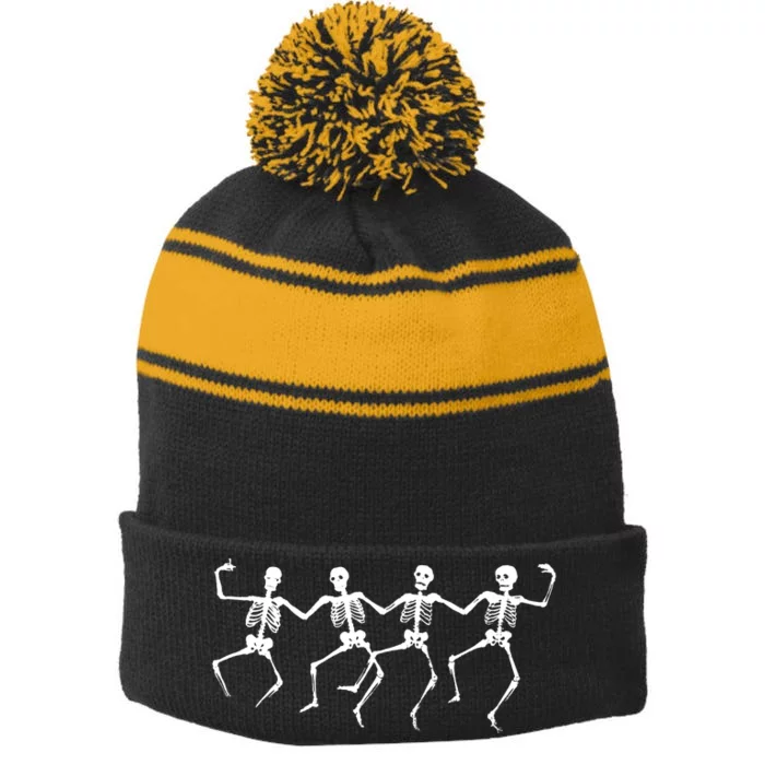 Dancing Skeletons Bones Stripe Pom Pom Beanie