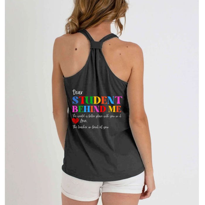 Dear Student Behind Me Front & Back Women's Knotted Racerback Tank