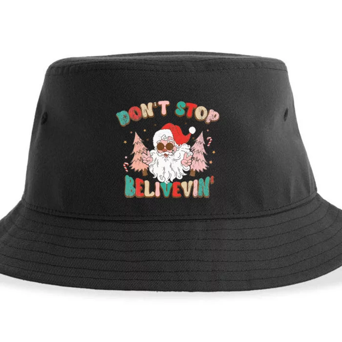 Don't Stop Believing Santa Claus Funny Christmas Xmas Saying Sustainable Bucket Hat