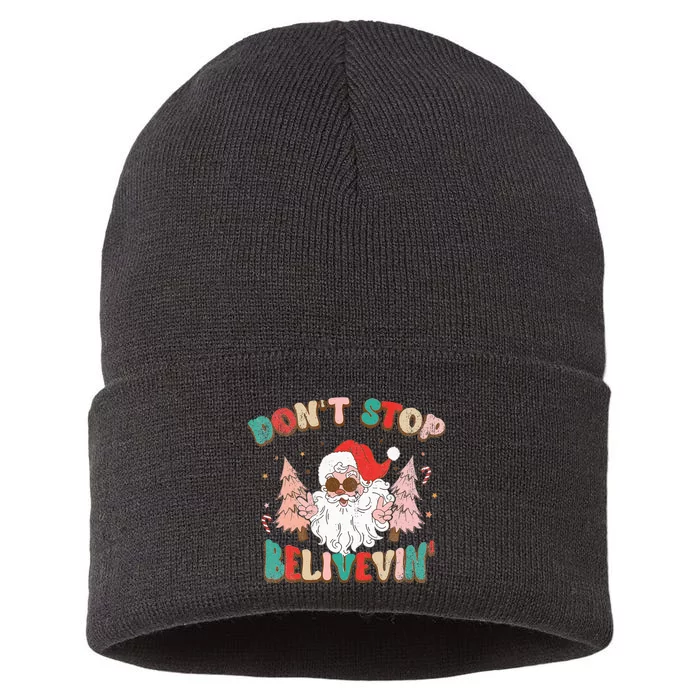 Don't Stop Believing Santa Claus Funny Christmas Xmas Saying Sustainable Knit Beanie