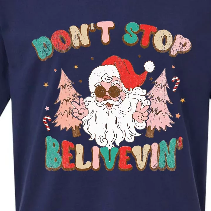 Don't Stop Believing Santa Claus Funny Christmas Xmas Saying Sueded Cloud Jersey T-Shirt