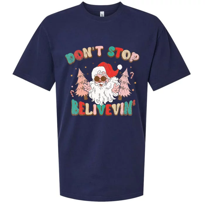 Don't Stop Believing Santa Claus Funny Christmas Xmas Saying Sueded Cloud Jersey T-Shirt