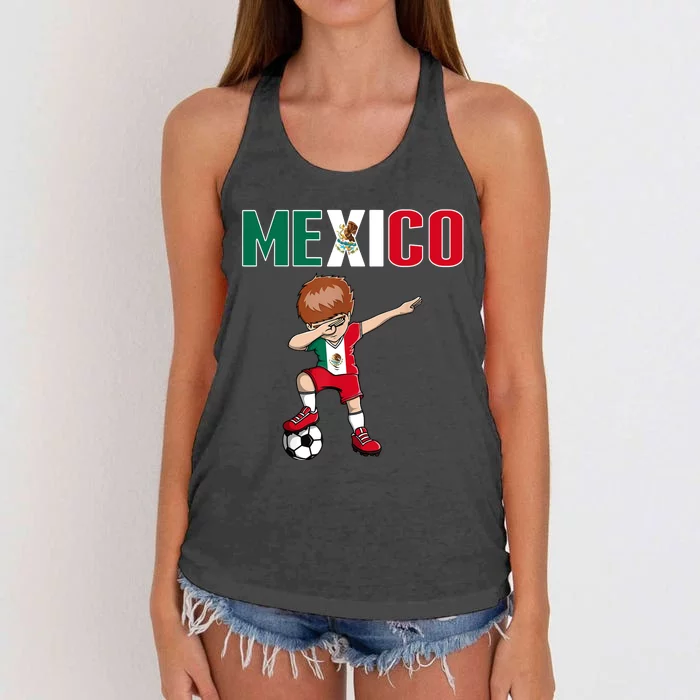 Dabbing Soccer Boy Mexico Soccer Fans Jersey Mexican Flag Women's Knotted Racerback Tank