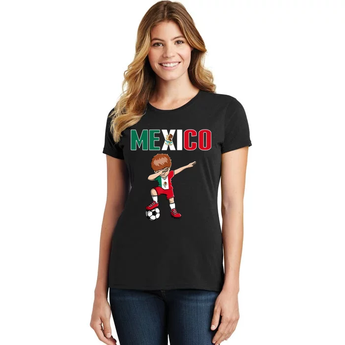 Dabbing Soccer Boy Mexico Soccer Fans Jersey Mexican Flag Women's T-Shirt