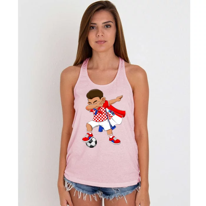 Dabbing Soccer Boy Croatia Football Flag Women's Knotted Racerback Tank