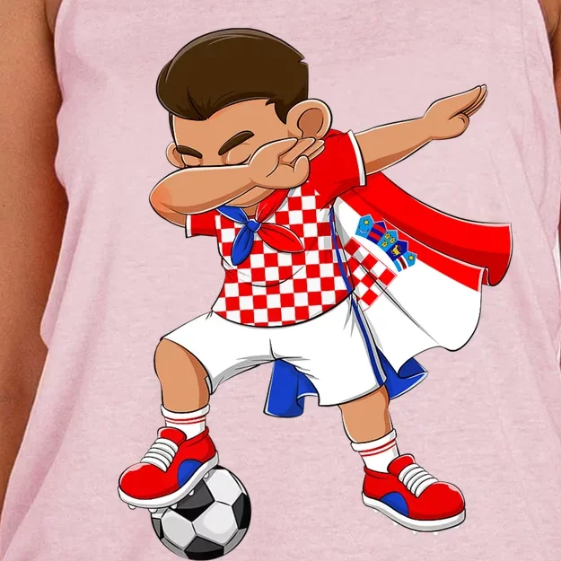 Dabbing Soccer Boy Croatia Football Flag Women's Knotted Racerback Tank