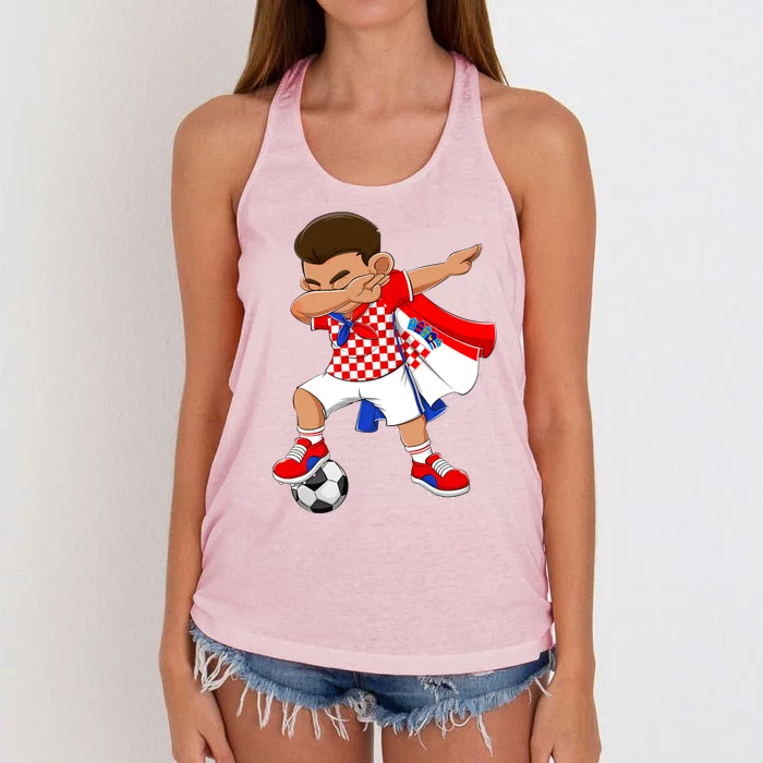 Dabbing Soccer Boy Croatia Football Flag Women's Knotted Racerback Tank