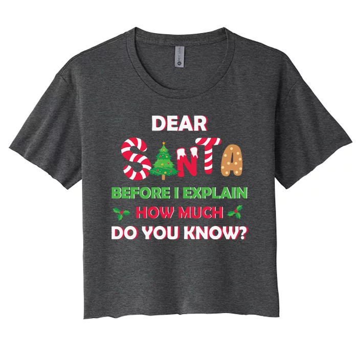 Dear Santa Before I Explain How Much Do You Know Christmas Women's Crop Top Tee