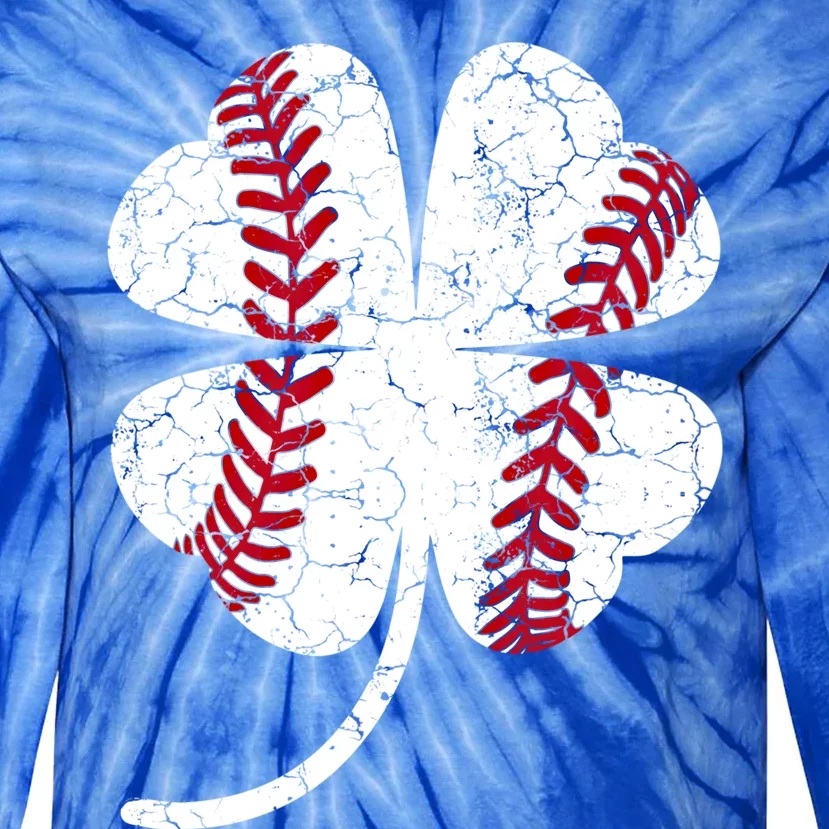 Distressed Shamrock Baseball Ball St Patricks Day Gift Tie-Dye Long Sleeve Shirt