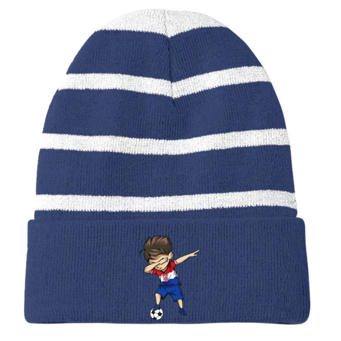 Dabbing Soccer Boy Croatia Jersey Croatian Football Striped Beanie with Solid Band