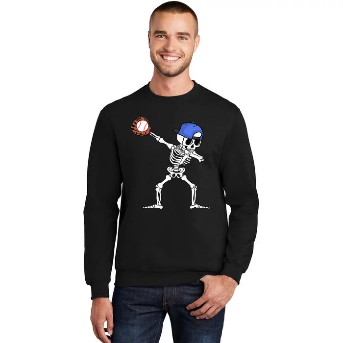 Dabbing Skeleton Baseball Halloween Player Catcher Pitcher Tall Sweatshirt