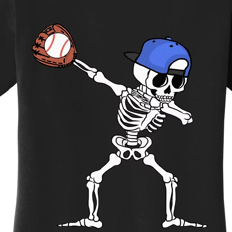 Dabbing Skeleton Baseball Halloween Player Catcher Pitcher Women's T-Shirt