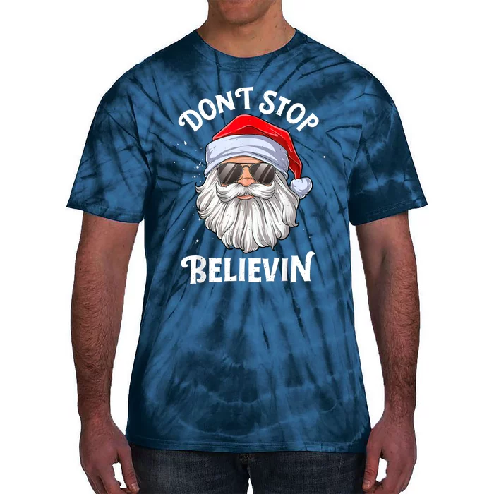 Don't Stop Believin Santa Funny Christmas Boys Gifts Tie-Dye T-Shirt