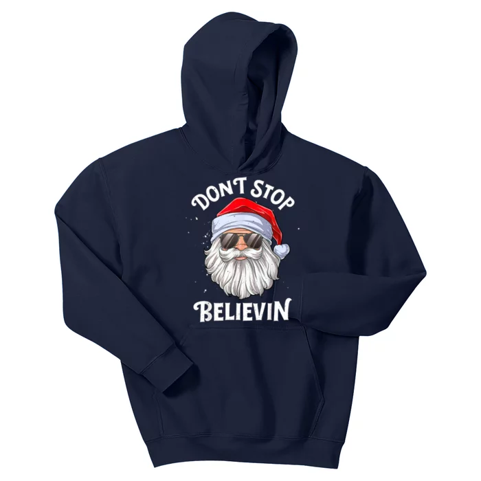 Don't Stop Believin Santa Funny Christmas Boys Gifts Kids Hoodie