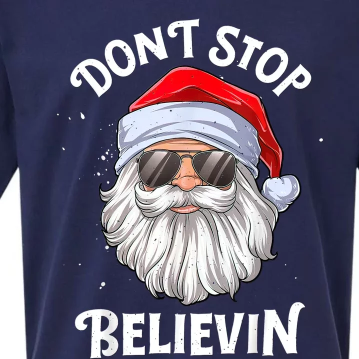 Don't Stop Believin Santa Funny Christmas Boys Gifts Sueded Cloud Jersey T-Shirt