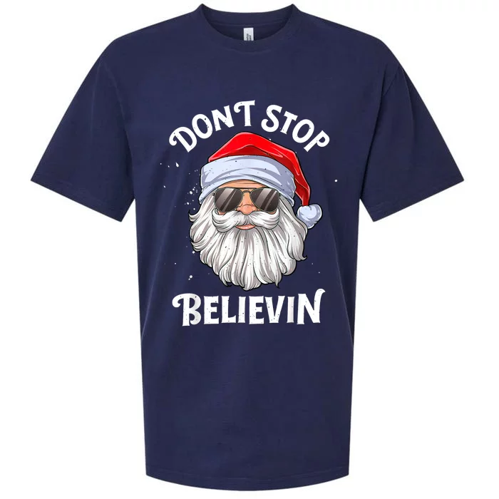 Don't Stop Believin Santa Funny Christmas Boys Gifts Sueded Cloud Jersey T-Shirt