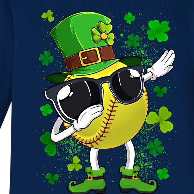 Dabbing Softball Ball Leprechaun St Patrick's Day Cute Gift Baby Long Sleeve Bodysuit