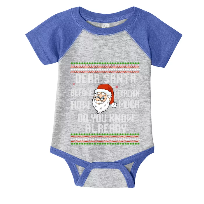 Dear Santa Before I Explain How Much Do You Know Christmas Gift Infant Baby Jersey Bodysuit