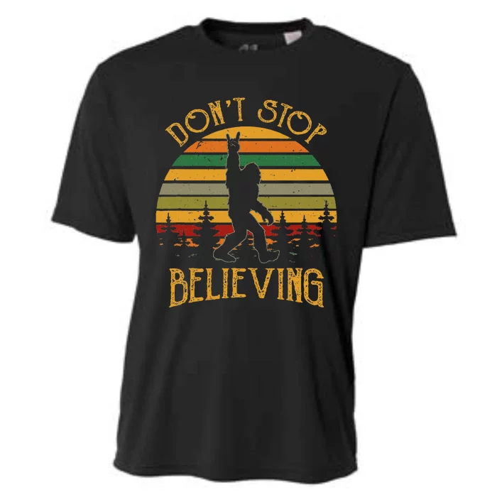 DonT Stop Believing Bigfoot Rock & Roll Retro Sasquatch Cooling Performance Crew T-Shirt