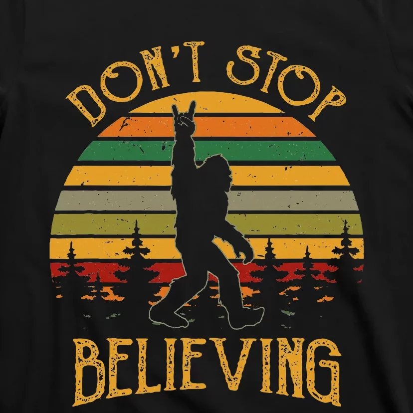 DonT Stop Believing Bigfoot Rock & Roll Retro Sasquatch T-Shirt