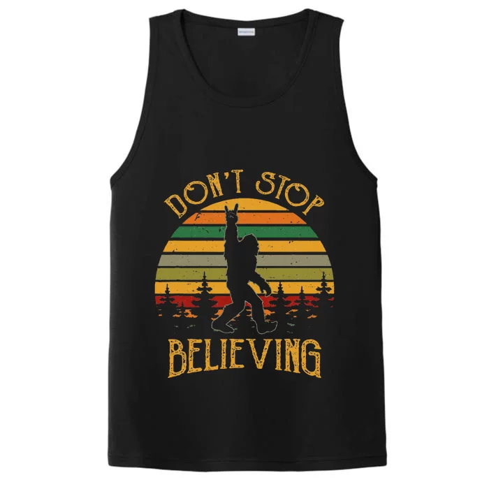 DonT Stop Believing Bigfoot Rock & Roll Retro Sasquatch Performance Tank