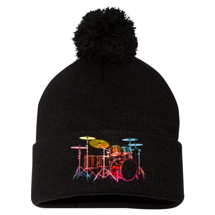 Drum Set (Bold Digital Colors) Pom Pom 12in Knit Beanie