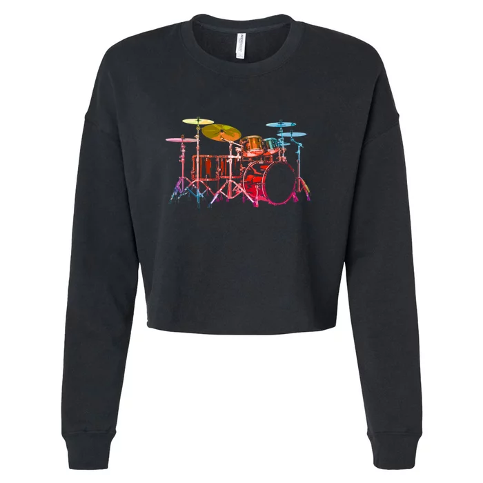 Drum Set (Bold Digital Colors) Cropped Pullover Crew